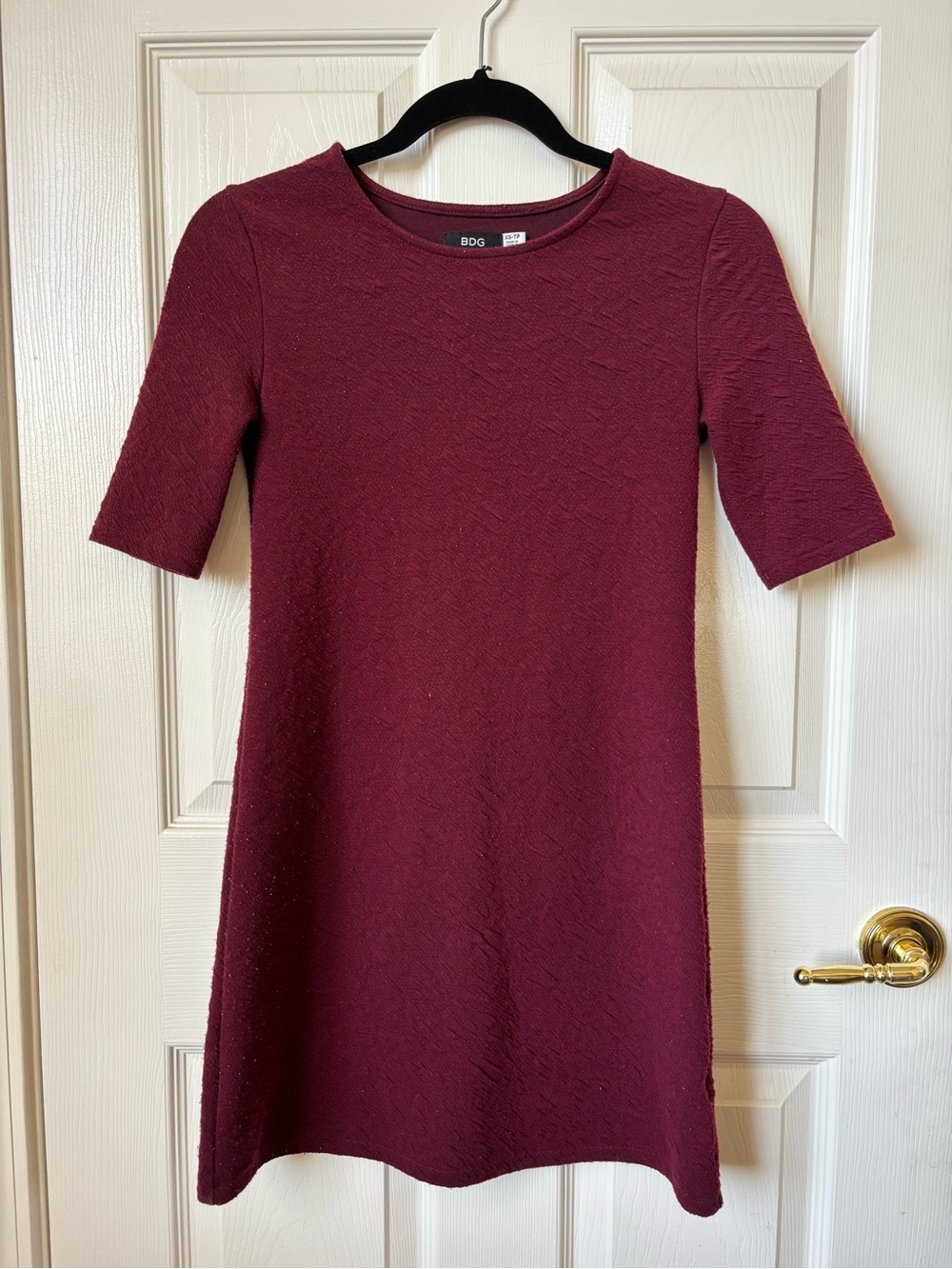 BDG | 3/4 Sleeve Burgundy Textured Mini Dress, Size XS